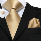 Solid Gold Yellow Ties For Men Handky Cufflinks Set Fashion Gift For Men's Tie Wedding Business Necktie Blue Black Orange Beige