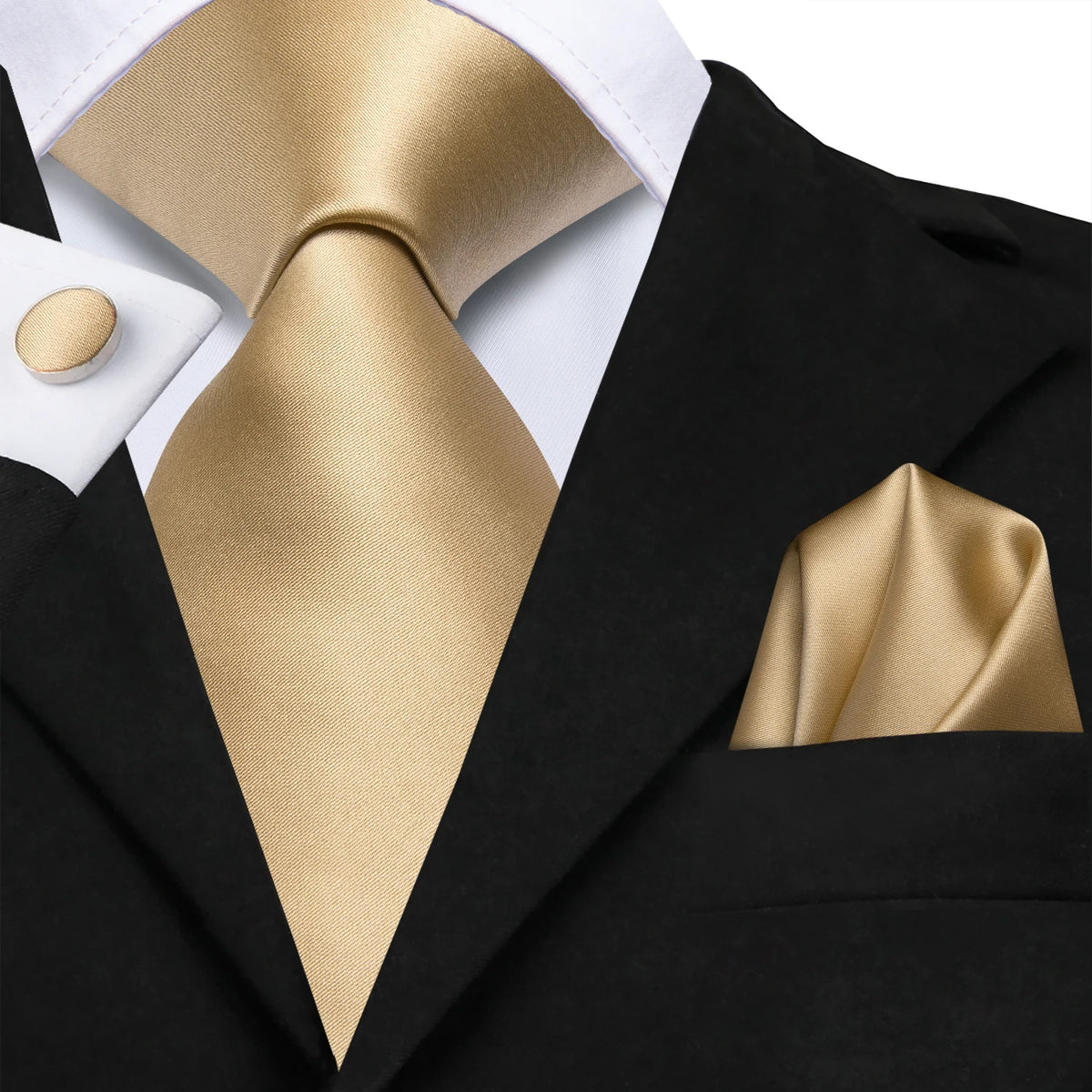 Solid Gold Yellow Ties For Men Handky Cufflinks Set Fashion Gift For Men's Tie Wedding Business Necktie Blue Black Orange Beige