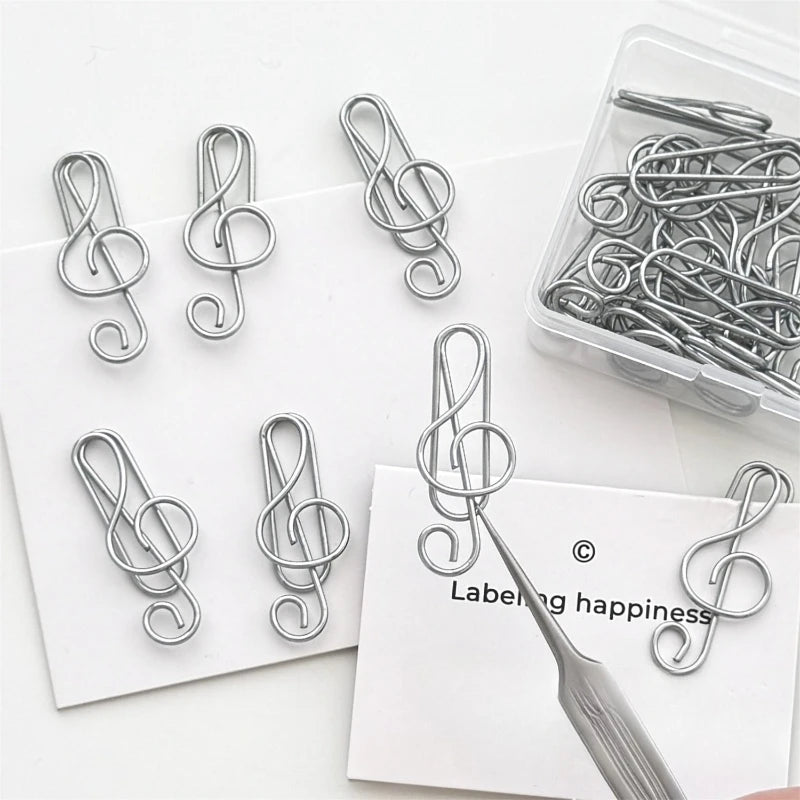10Pcs Korean INS-style Silver Musical Note Paperclips Girls' Notebook Index Bookmark Memo Photo Decorative Clips File Binder