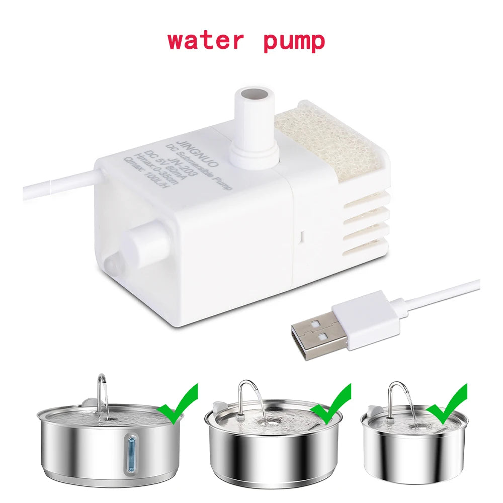 Cat Water Fountain Pet Water Pump Replacement for Cat Drinking Dispenser Pet Accessories Ultra-Quiet USB（No Plug Water Pump）