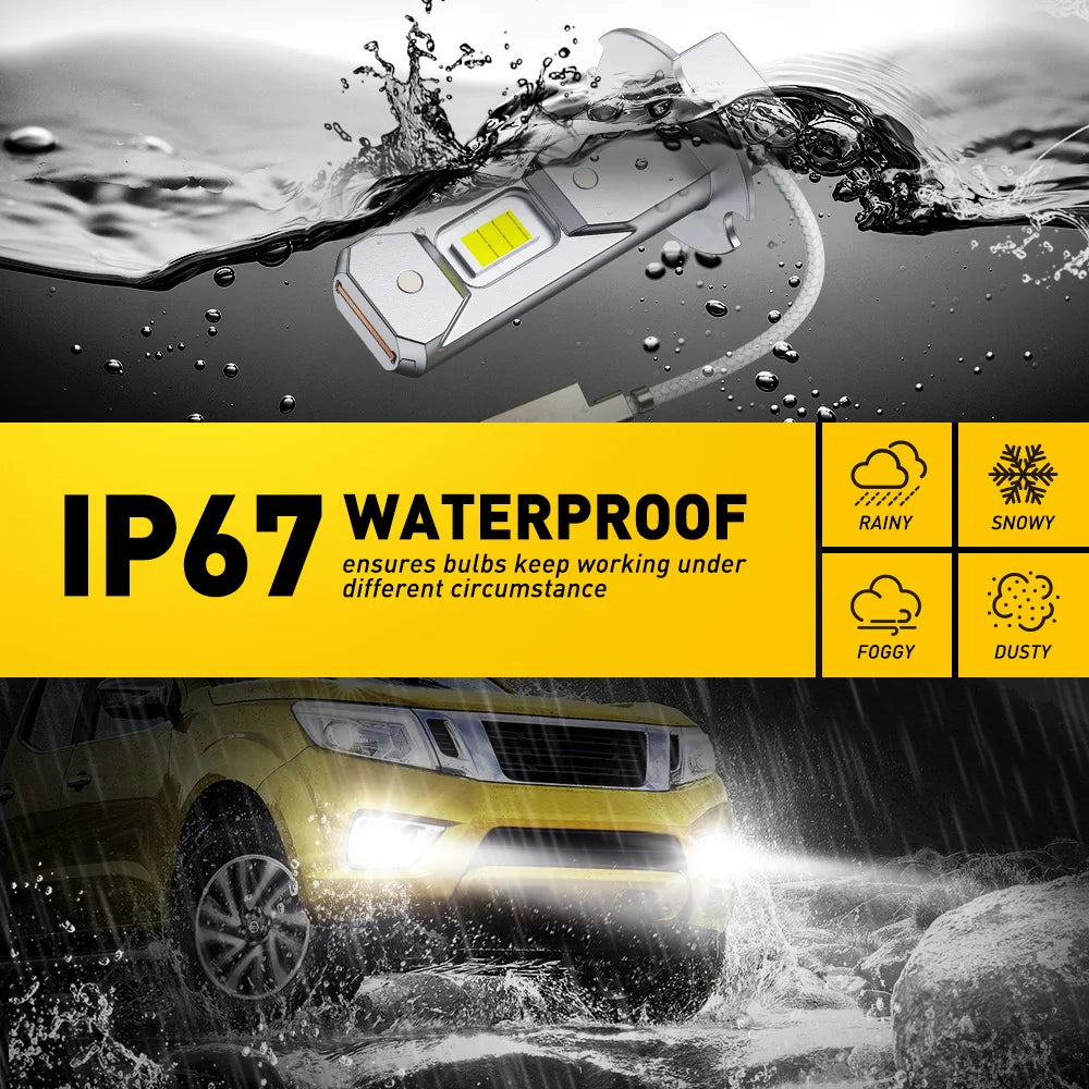 AUXITO 2Pcs H3 LED Canbus Car Lamp Fog Lights DRL High Power H3 LED Yellow 3000K White 6500K H3 Diode lamps Bulb Mini 1:1 12V