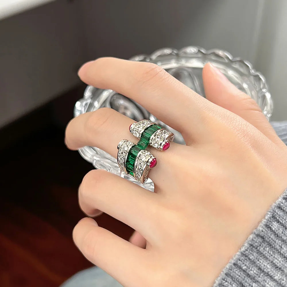 New Retro 3*4MM Ruby Emerald Sapphire Rings Lab Diamond Gemstone Cocktail Party Fine Jewelry Female Anniversary Personality Gift