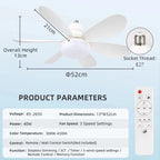 2026 New E27 Ceiling Fan Lamp Remote Control 110V 220V 3 Color Adjustable Modern Home Bedroom Living Room