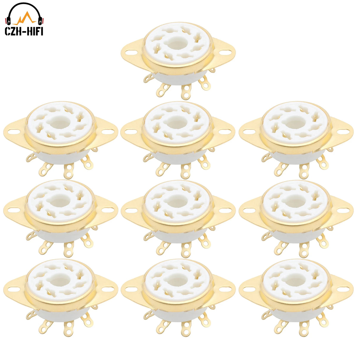 10pcs 8-Pin Octal Ceramic Tube Socket Valve Base for KT88 EL34 6L6 6V6 6SN7, Gold/Tin Plated