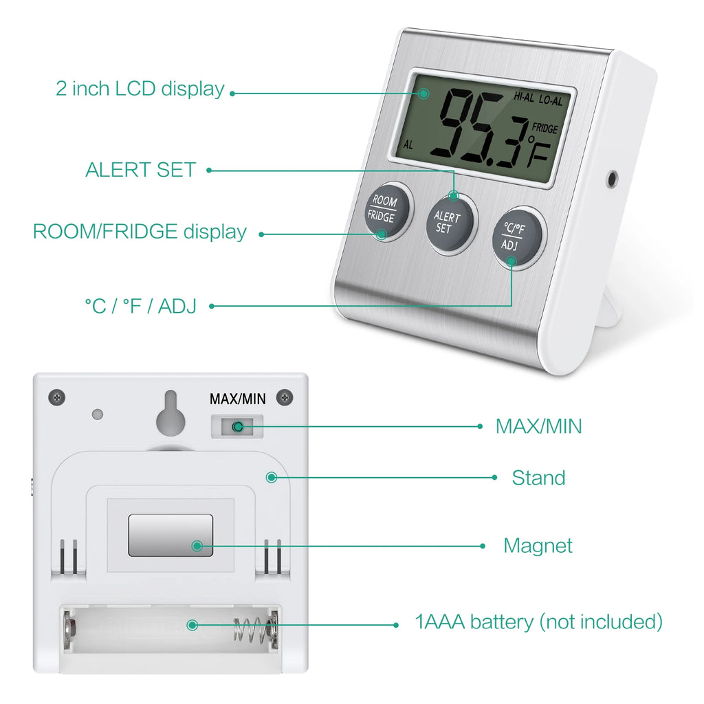 ORIA Refrigerator Thermometer Freezer Thermometer with  External Probe Digital FridgeThermometer for Home Kitchen Restaurants