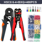Self-Adjusting Wire Strippers and Crimper Tool,Hexagonal Self-Adjustable Ratchet Ferrule Crimping Tool Kit with Wire Terminals