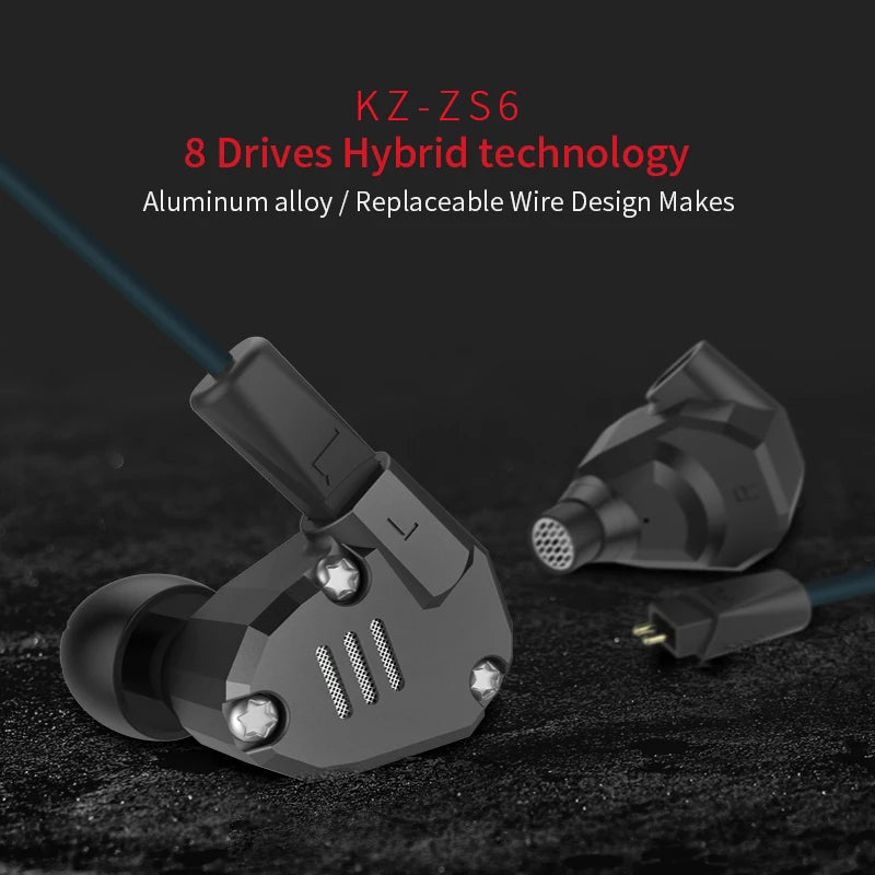 KZ ZS6 In-Ear Hybrid Technology Earphones HiFi Bass Headphones Wired 3.5mm for Music Gaming