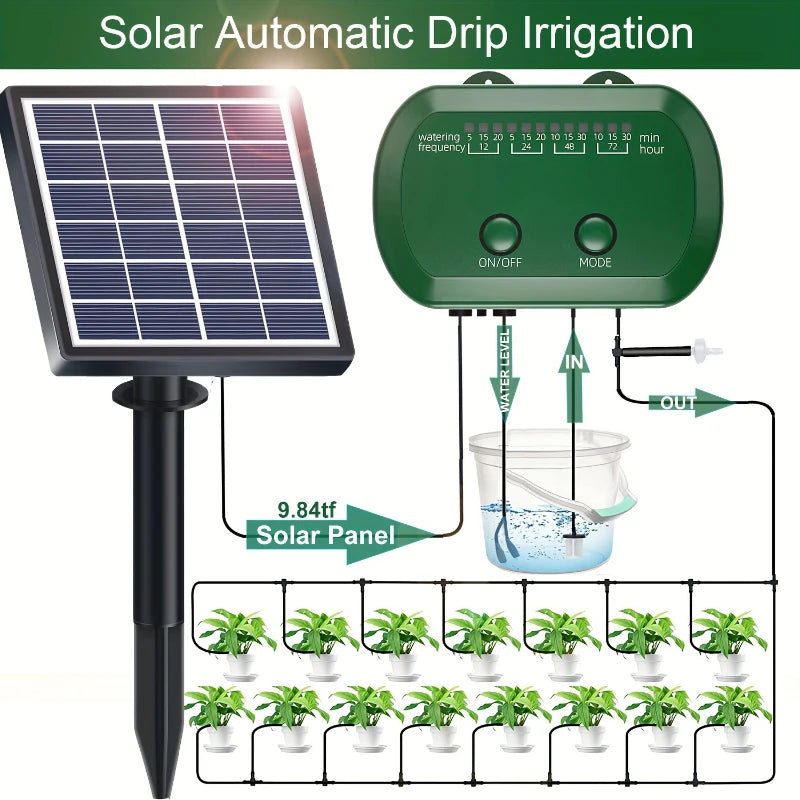 2W solar automatic drip irrigation system with 12 drip irrigation modes, suitable for garden balconies and potted plants
