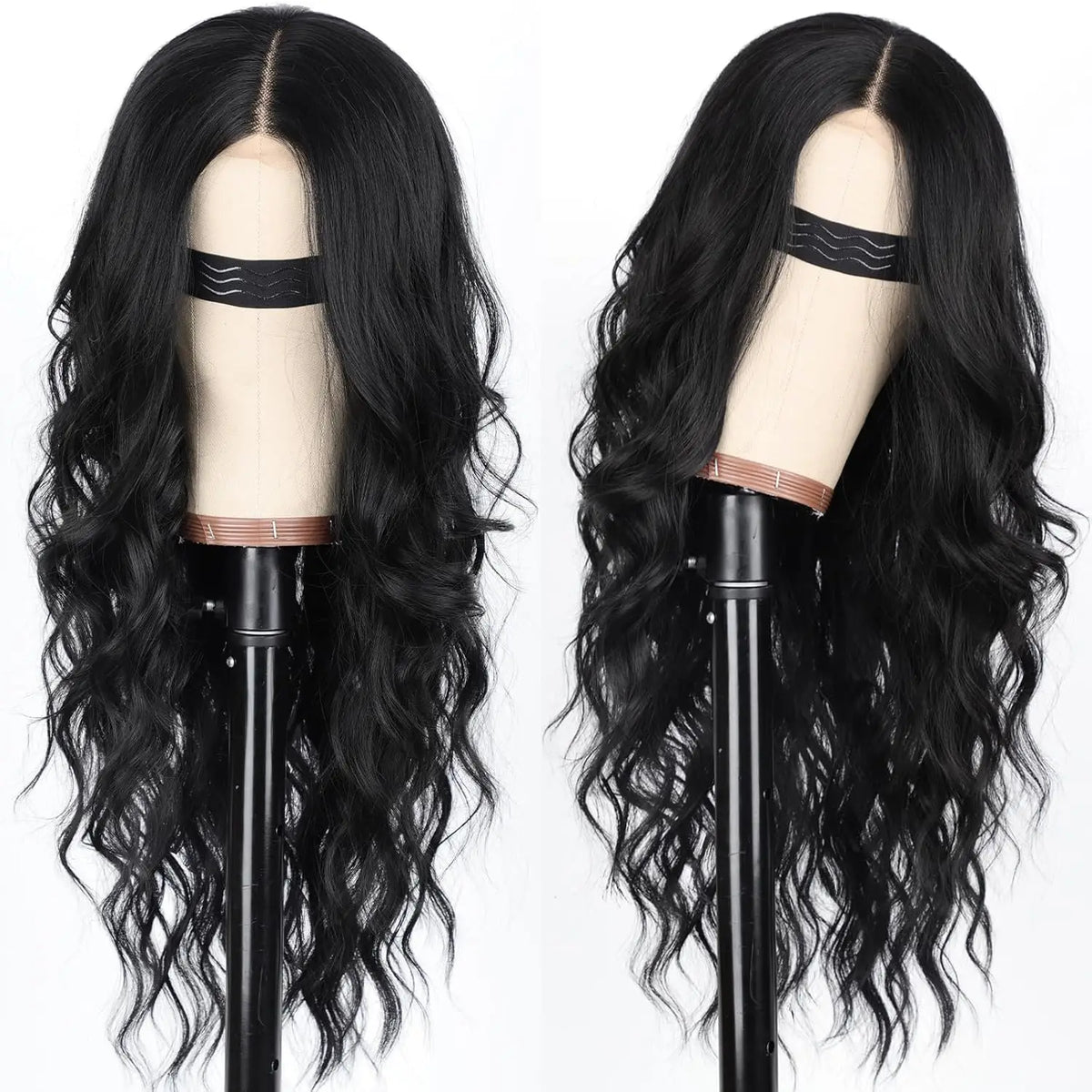 Women's Synthetic Lace Front Wig 26 Inch Long Wavy Middle Part Heat Resistant 1B Black