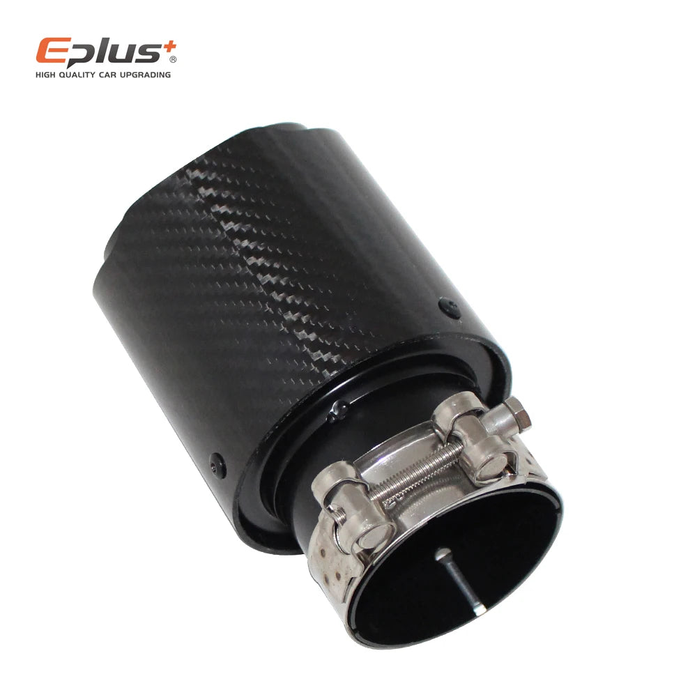 Universal Glossy Carbon Fiber Car Muffler Tip Exhaust System Pipe Mufflers Nozzle Straight stainless steel Black