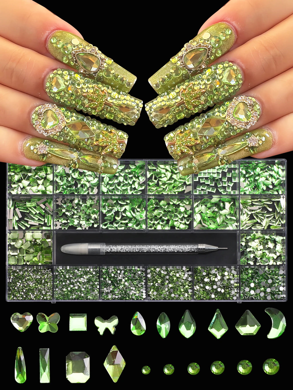 21 grid nail art diamond flat bottom glass diamond multi-style special-shaped diamond shiny nail rhinestone DIY nail art jewelry