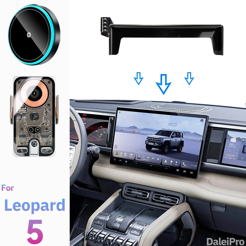 Car Phone Holder Mount with Wireless Charger Qi/MagSafe Options for Equation Leopard 5 (2024-2026)