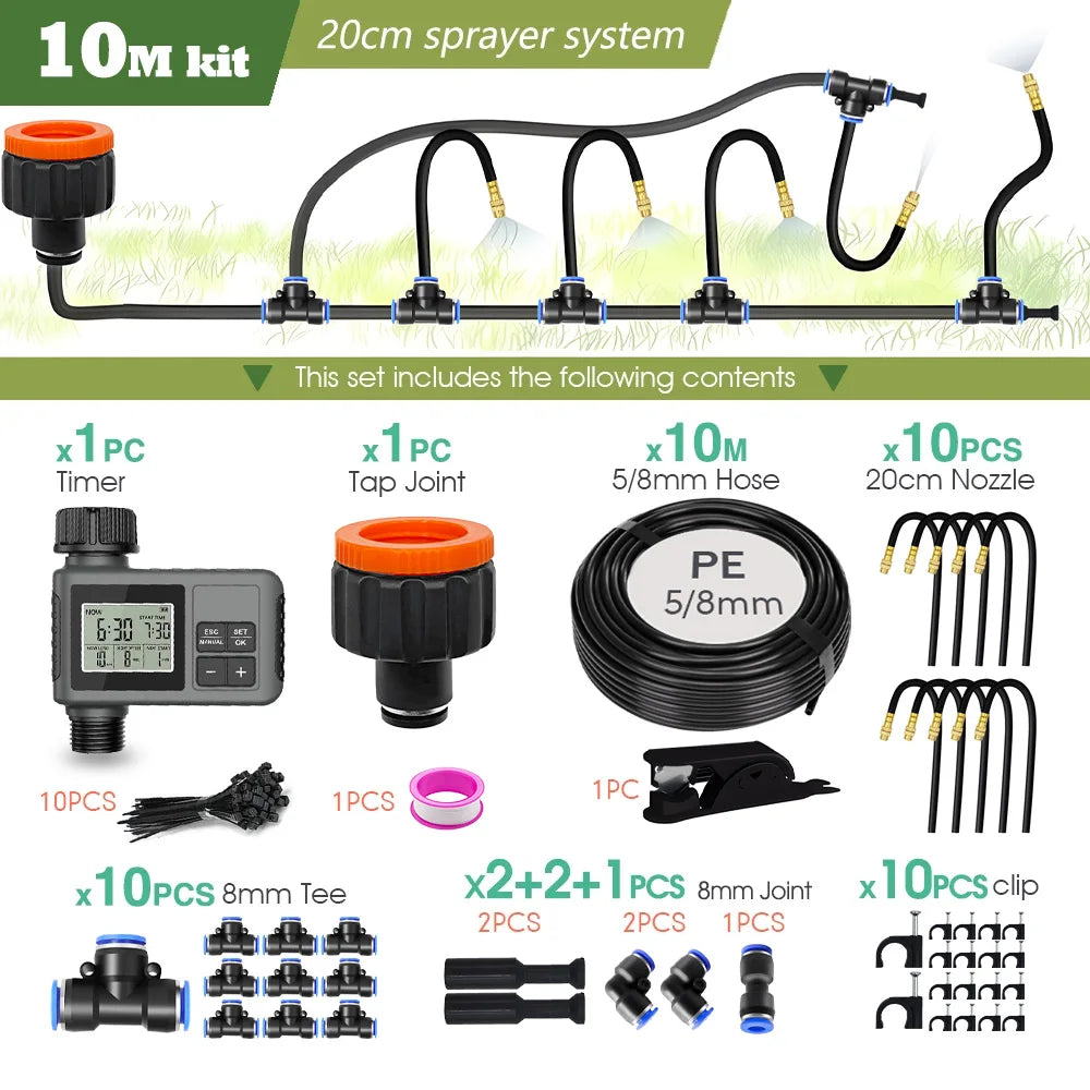 360° Free-bend Misting Nozzle Adjustable Atomizer Sprayer Outdoor Watering Kits Garden Programmable Timer Misting Cooling System