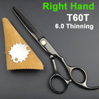 Japan 440C Titanium Qlating Barber Professional Scissors for Hairdresser 5.5 / 6.0 Cutting Thinning Black Hair Scissor Shears