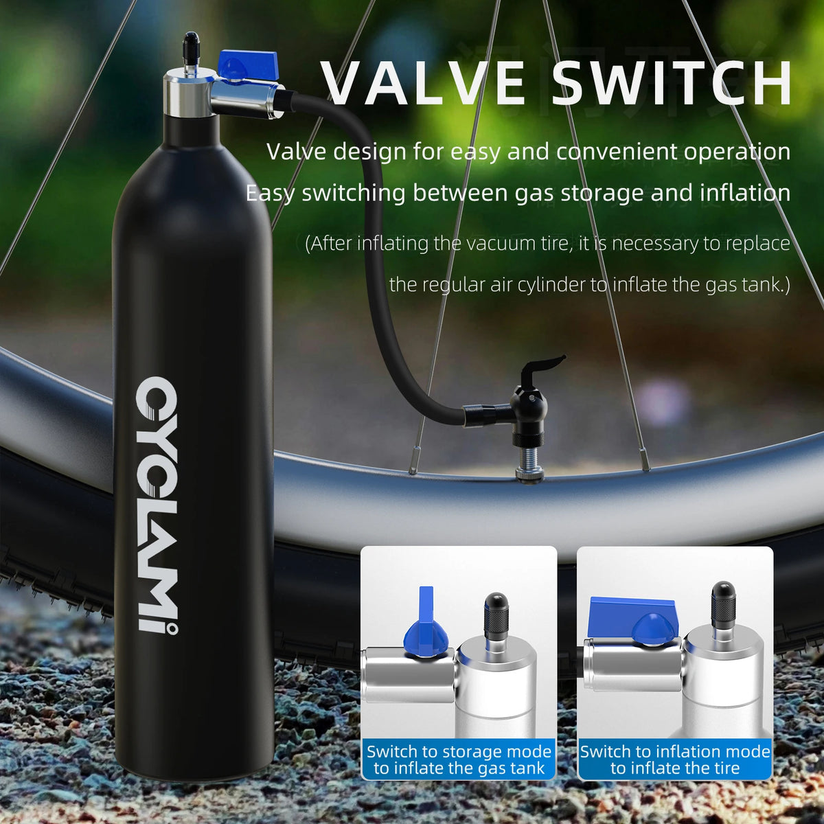 CYCLAMI Tubeless Tire Inflation Tank 1.3L Mountain Road Bike Inflator Tyre Air Bottle Tire Booster Vacuum Tire Tank Cylinder