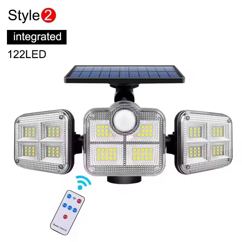 1 PACK Outdoor Motion Sensor Lamp, 4-Head Solar Power Light, 122 LED Solar Light, Flood Lights ,3000 Lumens,270° Lighting  Range