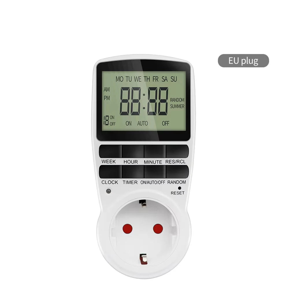 1pc EU Plug Timer Switch Digital Power Socket Energy Saving Adjustable Kitchen Timer Outlet Week Hour Programmable Timing Socket