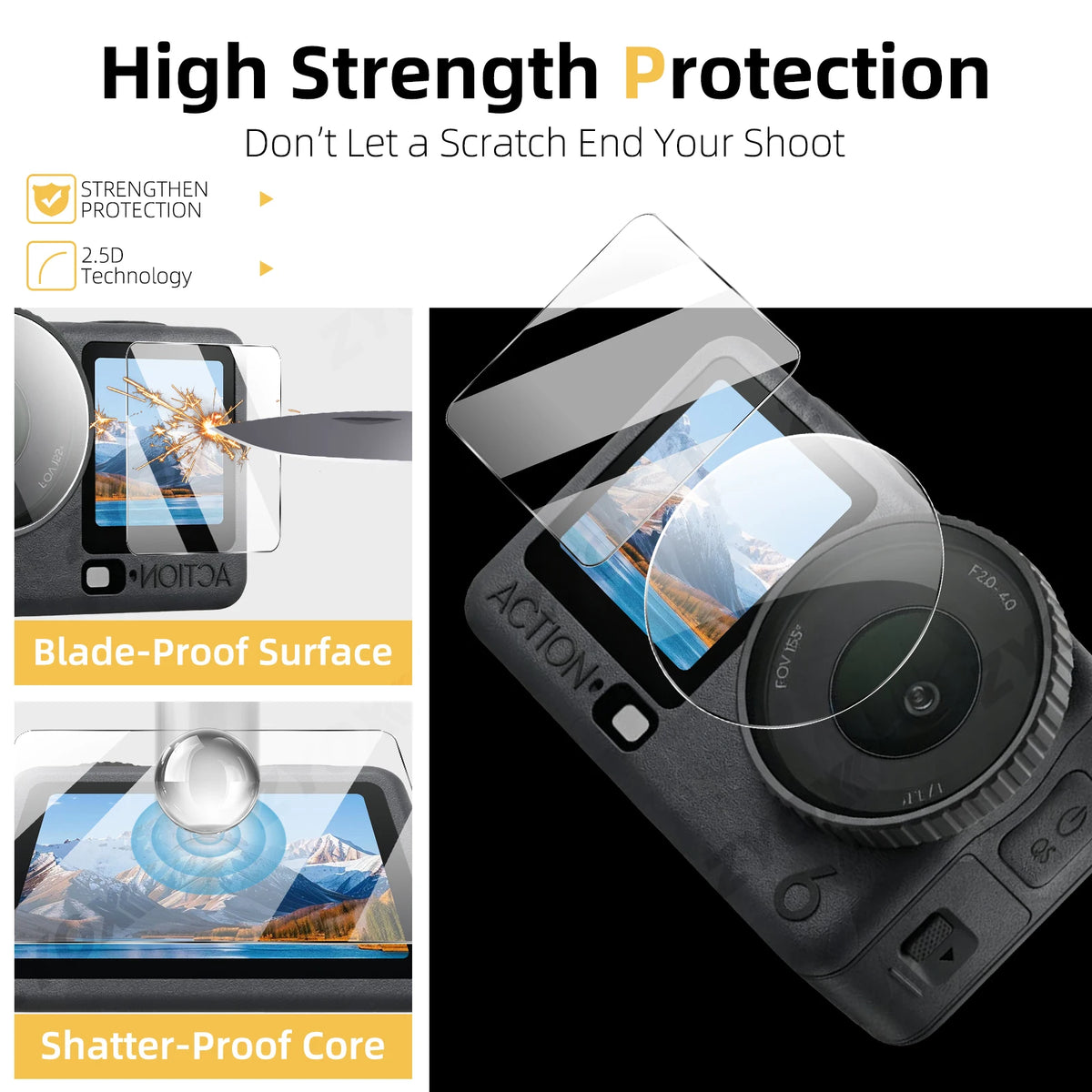 9H Glass for DJI Osmo Action 6 5 Pro, Screen & Lens Protector Clear Ultra-HD Tempered Glass Anti-scratch Film Accessories