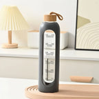 32oz 1L Time-marked Glass Water Bottles Drink Bottle Bamboo Lid Free of Lead Motivational Sport Silicone Sleeve Bottle