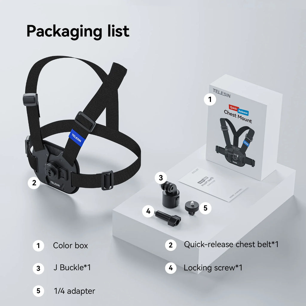TELESIN Chest Strap Mount Waistcoat Belt Mount for GoPro Hero 13 12 11 10 9 8 7 6 5 Insta360 DJI Action Camera Accessories
