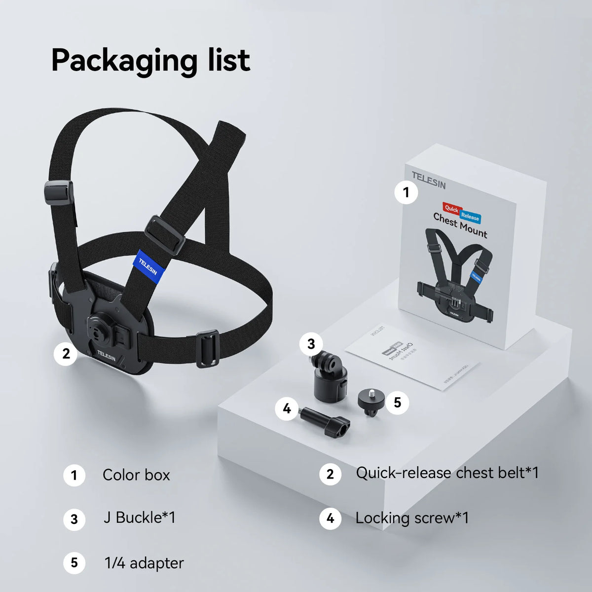 TELESIN Chest Strap Mount Waistcoat Belt Mount for GoPro Hero 13 12 11 10 9 8 7 6 5 Insta360 DJI Action Camera Accessories