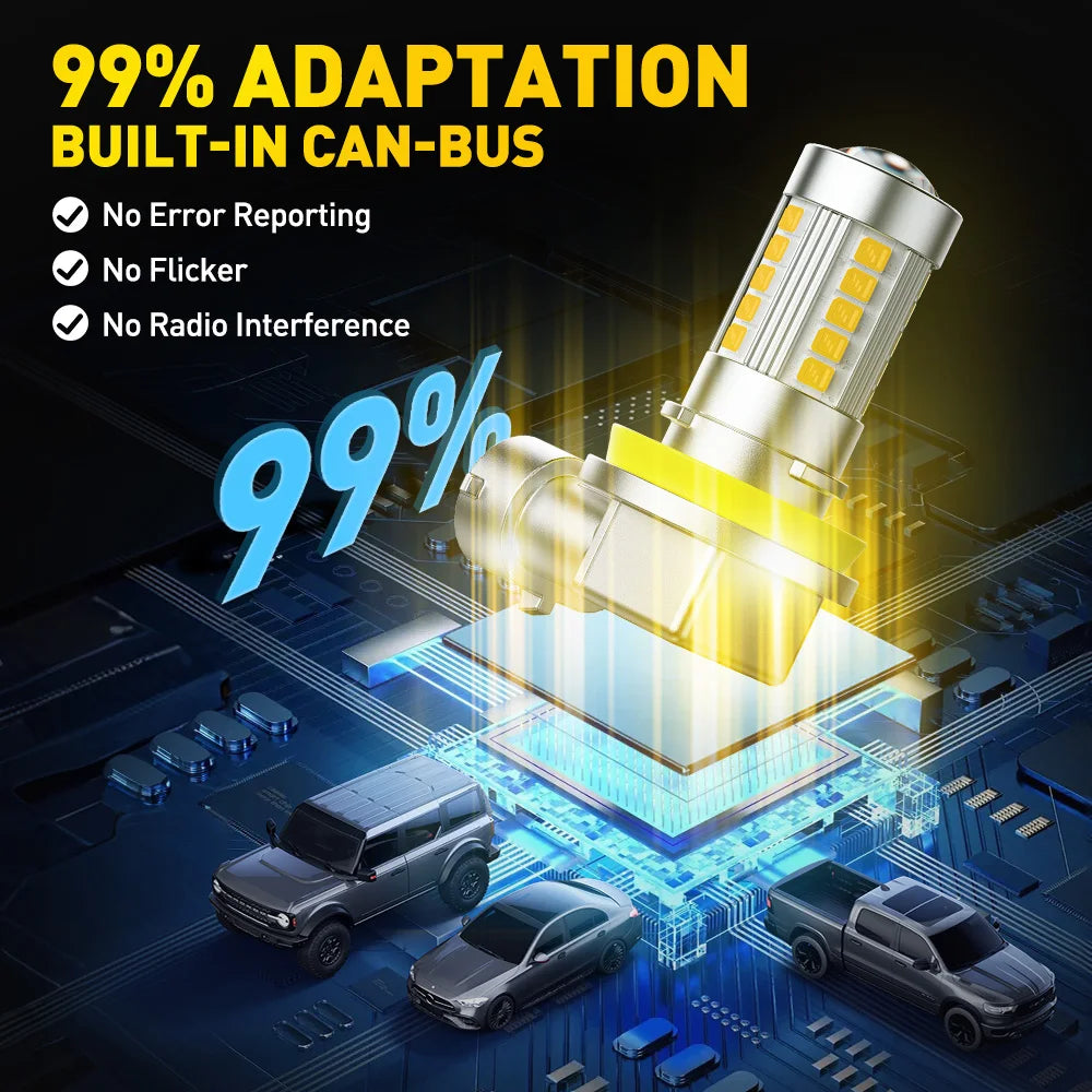 AUXITO 2Pcs H11 H8 Fog LED Lamp Bulbs light Canbus H9 H10 9145 9140 9006 HB4 No Error DRL Daytime Running Car Lamp 3000K Yellow