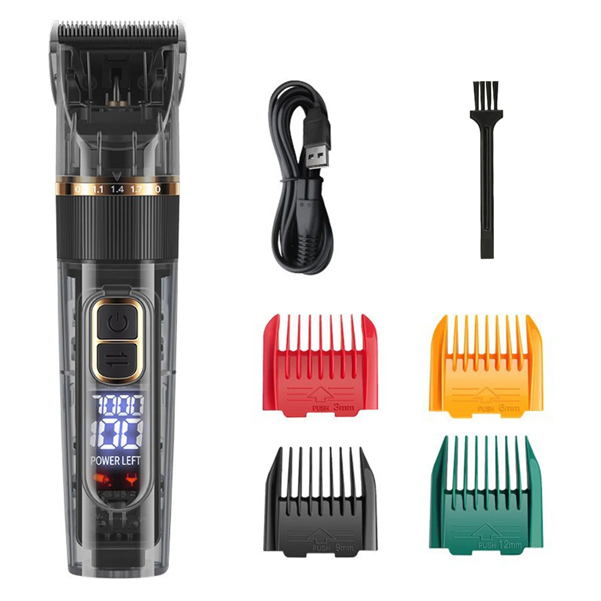 USB Rechargeable Pet Hair Clipper Set, Silent Electric Dog & Cat Grooming Trimmer - Black