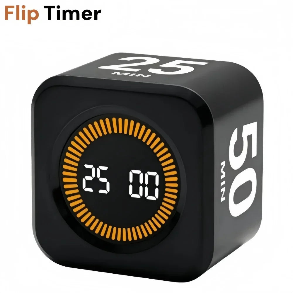 Pomodoro Flip Digital Timer Silent Visual Countdown 5/10/25/50min Kitchen Study Black/White