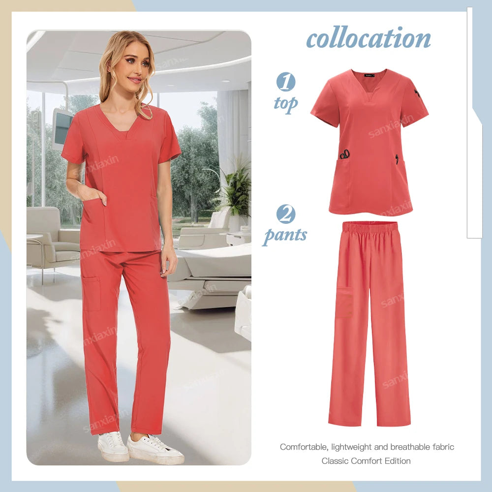 Niaahinn brand Set Women's Medical Uniforms Surgical Pajamas Nurse Uniforms Scrub Set Hospital Work Clothes Dental Surgery Suits