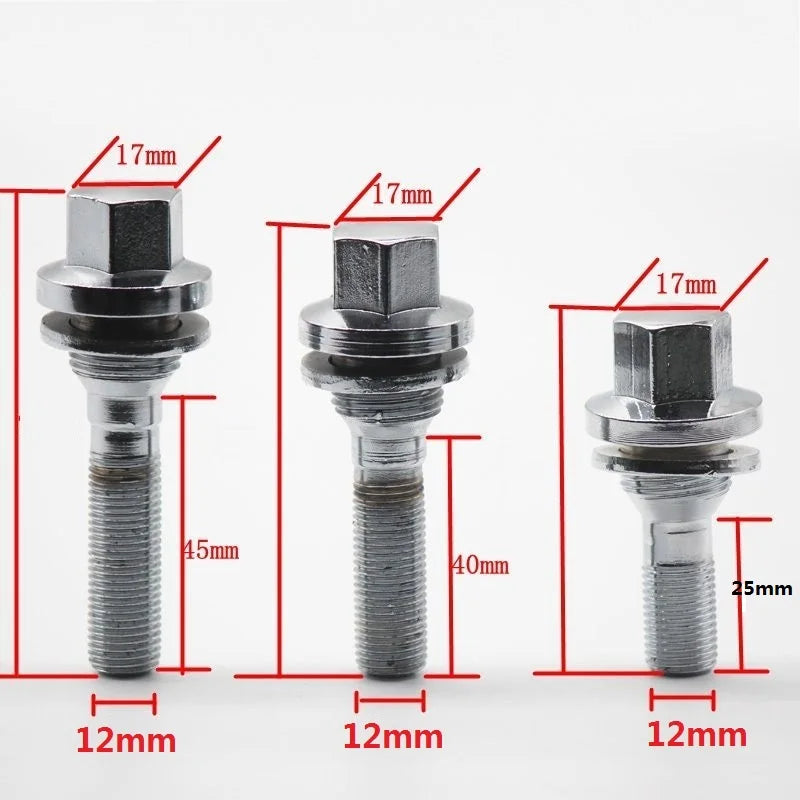 4pcs M12x1.25 wheel lug bolts flat seat washer silver, extra long thread 35-45mm for Peugeot 206 307 308 407 408