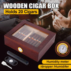 Cigar Humidor, Cedar Wood Desktop Humidors Case with Digital Hygrometer, Humidifier & Divider, Cigar Gift for Men, Glass Top Box