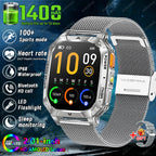 Rugged Military 1400mAh Battery Smart Watch Fitness Tracking IP68 Waterproof Tactical Sports Flashlight 2026 New Men Smartwatch