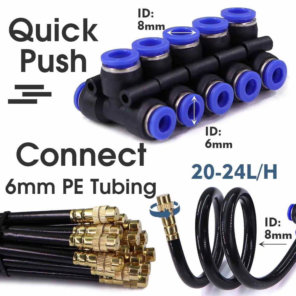 30-5m 1/4" 4/6mm Misting Cooling System 360° Free-bend Adjustable Nozzle Atomizer Sprayer for Outdoor Garden Irrigation Watering