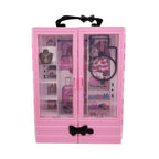 Pink Wardrobe with 10pcs Hangers Playset Doll Accessories Fashion Toys Fold-out Rack Portable Closet Birthday Christmas Gift