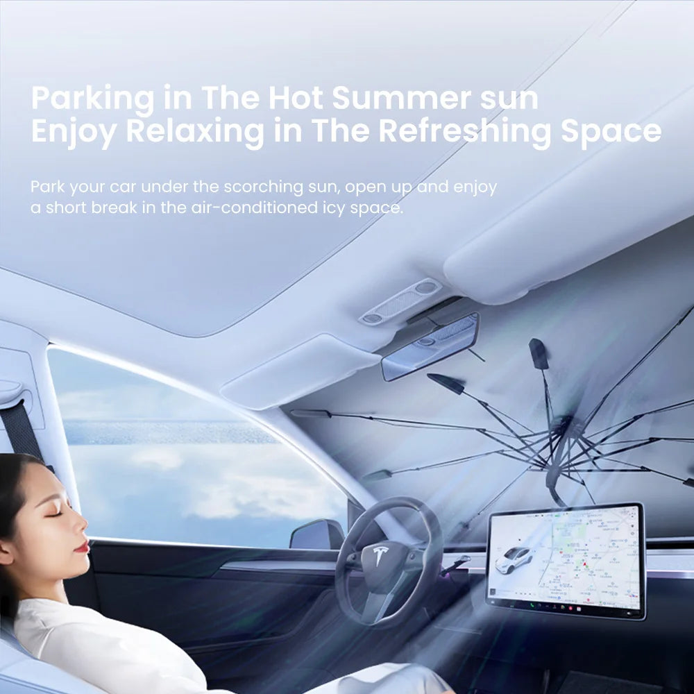YZ Car Sunshade Umbrella For All Tesla Model Shading Car Sun Shade Protector Parasol Summer Sun Windshield Protection Accessory