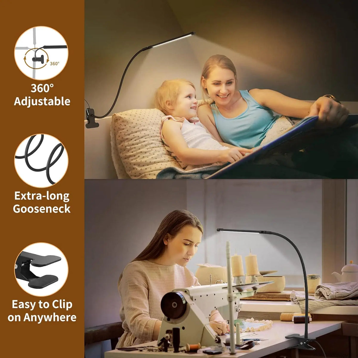 LED Desk Lamp with Clamp Adjustable 3 Color Modes 10 Brightness Level Table Lamp USB Eye Caring Flexible Gooseneck Desk Light