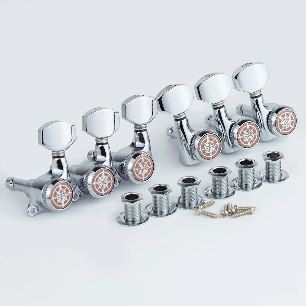GUYKER Chrome Guitar Locking Tuners Electric Guitar Machine Heads Tuners Metal Lock Silver Guitar Tuning Pegs