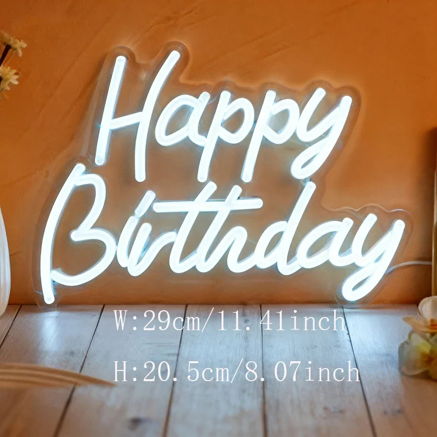 USB Powered LED Neon Sign with Switch, Ideal for All Ages Home Party Decor Happy Birthday Neon Sign for Wall Decor