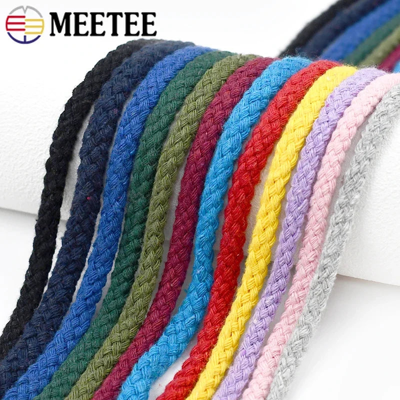 10M 5/7mm Cotton Cord for Sewing Twisted Rope Bag Strap Weave Cords Woven String Home Textile Decoration Ropes Craft Accessories