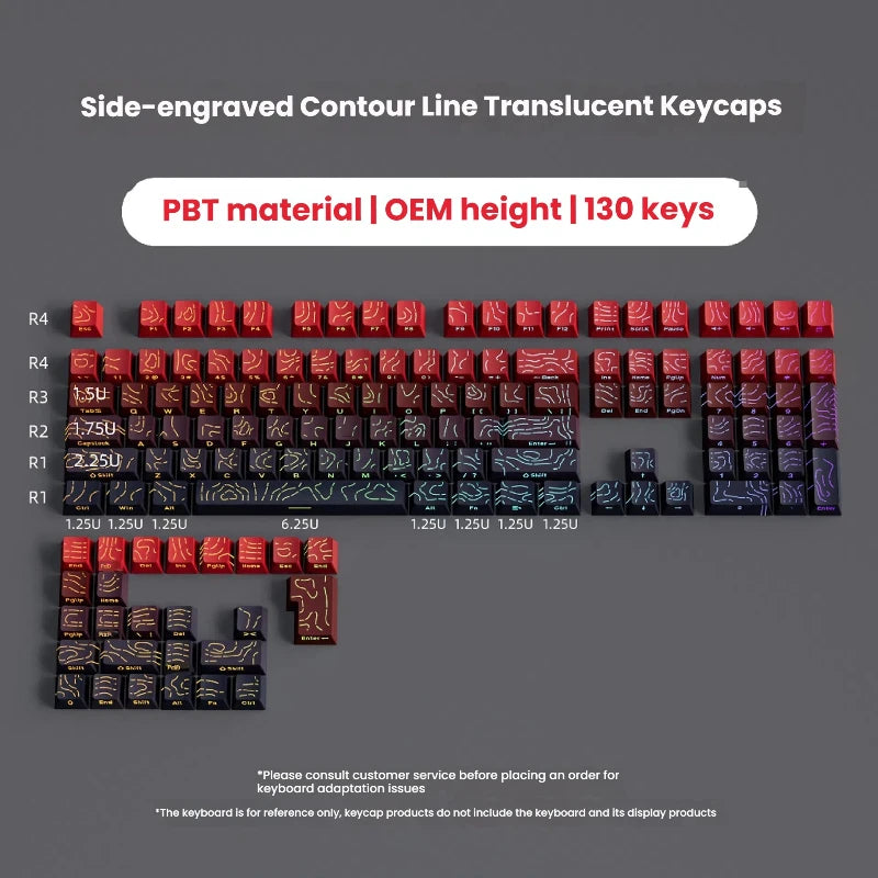 2025 Super Contour PBT Keycaps Side Glow Light Mechanical Keyboard Original Factory Height for 61/68/75/84/87 Keys Game Keyboard