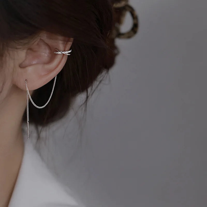 New Fashion Double Chain Pendientes Tassel Earrings Ear Clip for Women Girl Long Cuff Earring No Pierced Bohemia Gift Trend