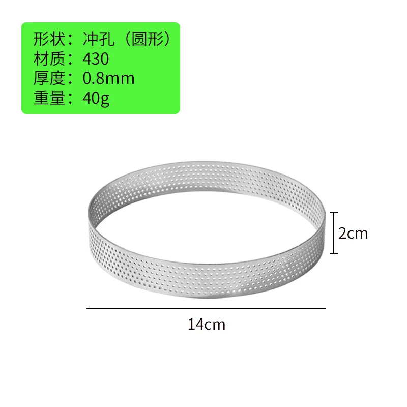 10PCS Perforated Tart Rings Round Stainless Steel Mousse Cake Ring Mold for Baking Pastry French Dessert Mousse Home Baking Tool