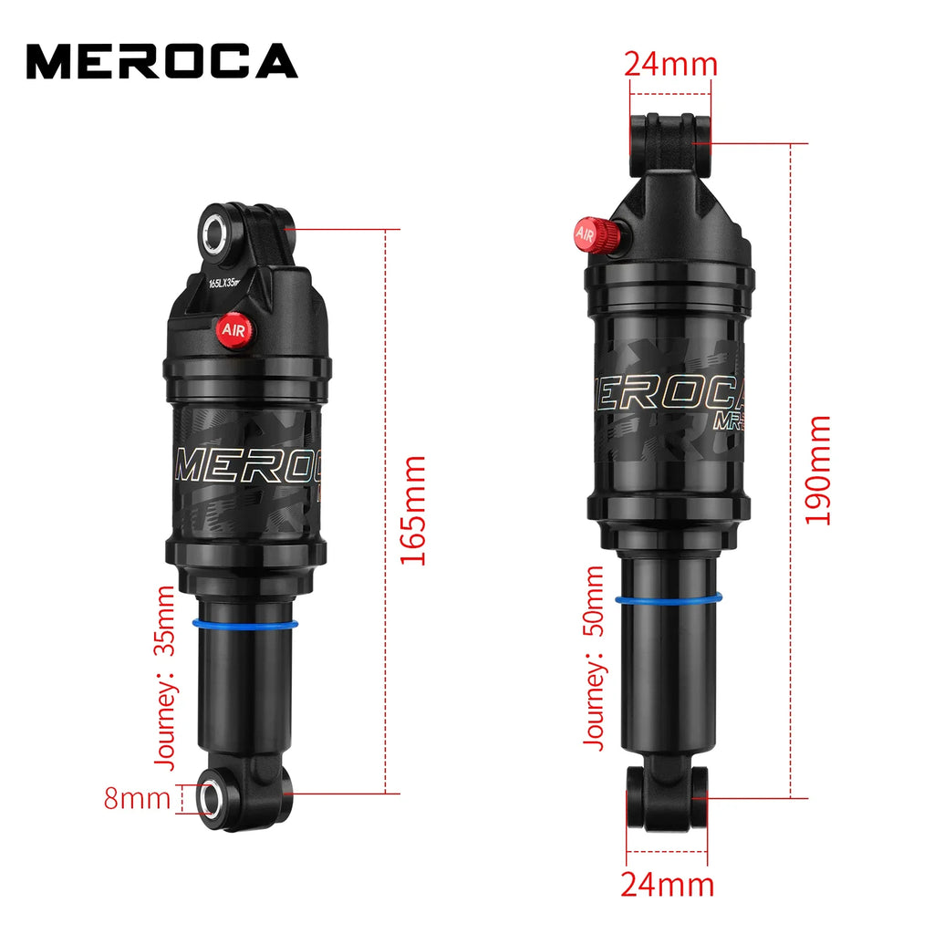 MEROCA MR-2 MTB bike air rear shock absorber, adjustable air pressure, 125/150/165/190mm