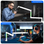White Microphone Boom Arm Adjustable Low Profile Mic Stand with Extended Riser & Cable Management for SM7B MV7 AM8 K688 HyperX