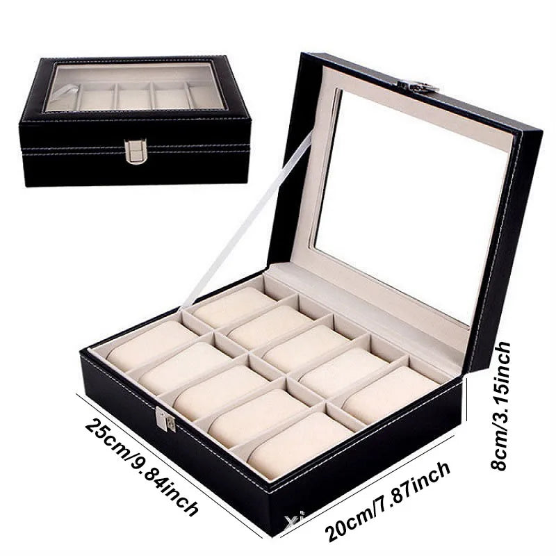 DELESYS Classic Style Leather 2/3/4/5/6/8/10/12/20 Slots Watch Display Case Organizer Jewelry Storage Box With Glass Top For Man