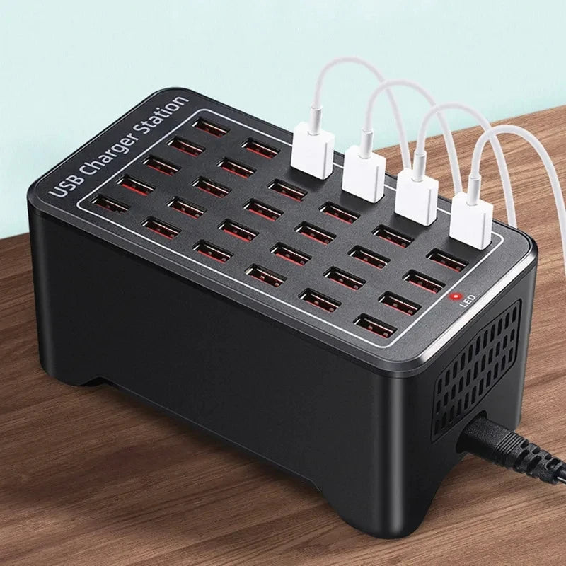150W USB Charger 10 15 20 25 30 Ports HUB Universal Wall Desktop Fast Charging Station Dock for Mobile Phone Power Adapter