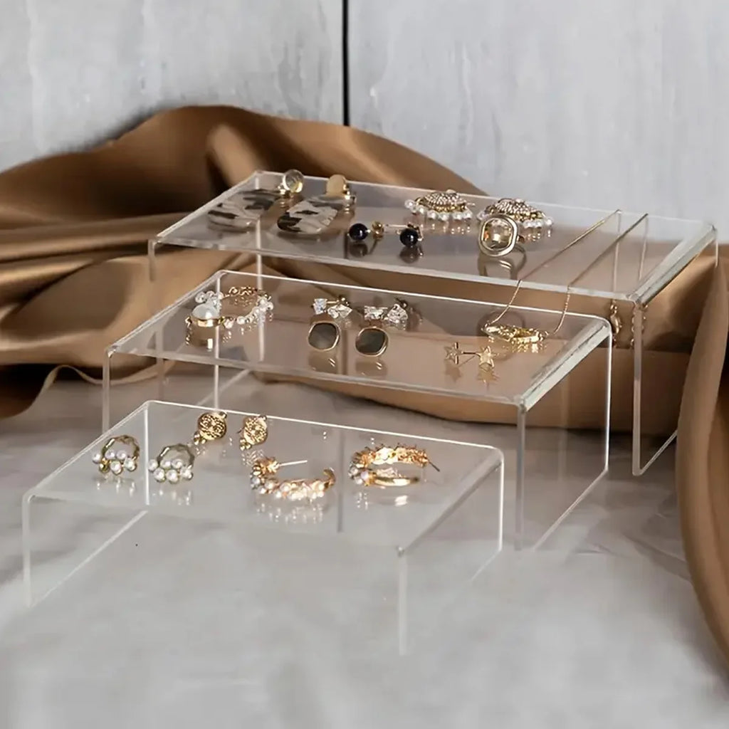 Acrylic Clear Display Riser Stand Set, 5-Piece Transparent Organizer for Cosmetics Perfume Jewelry