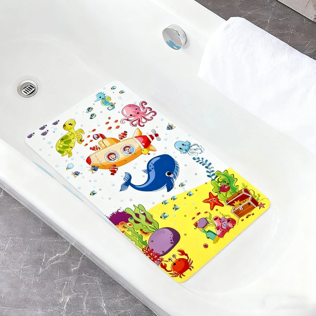 1pc PVC Non-Slip Bath Mat with Suction Cups & Drain Holes 15*27.6in/38*70cm- Fast Draining Shower Mat Bathtub Mat Bathroom Mat