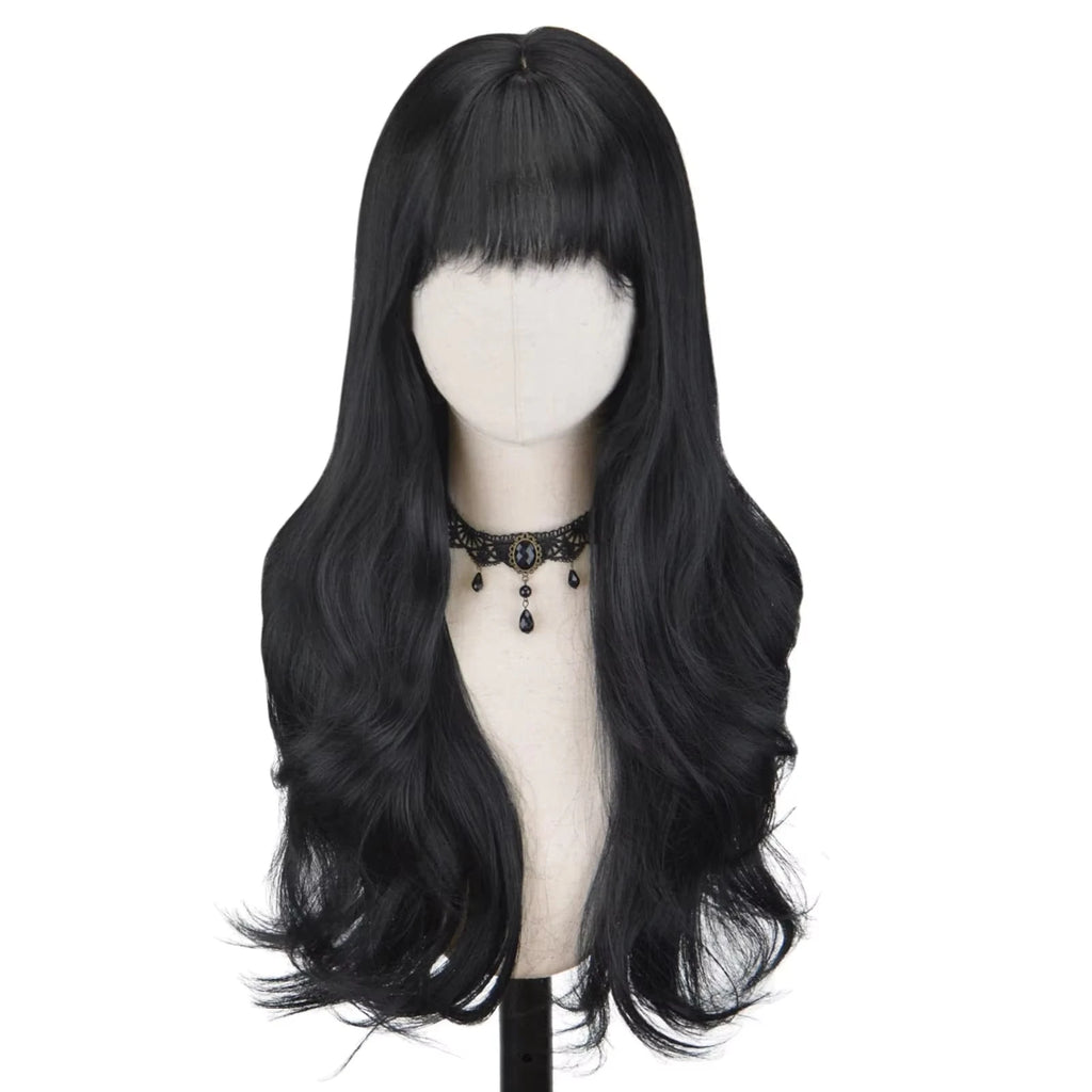 Long wavy synthetic wig 26 inch heat resistant, black or wine red or orange