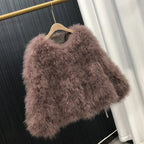 Ostrich Feather Coat for Women 100% Natural Fur Coats O Neck Long Sleeve Ladies Nightclub Turkey Jackets Winter Fashion